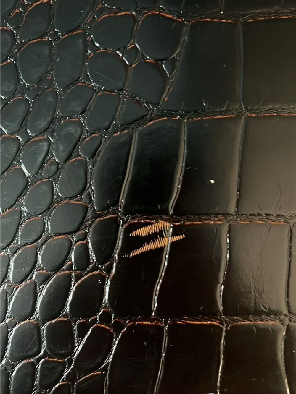 Croc-Embossed Black Briefcase with Gold Hardware and Top Handle